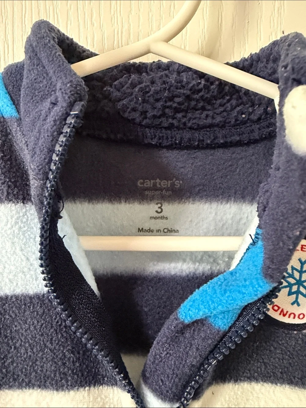 Carter's Navy, Light Blue and Bright Blue Striped Fleece Footie - 3 Months